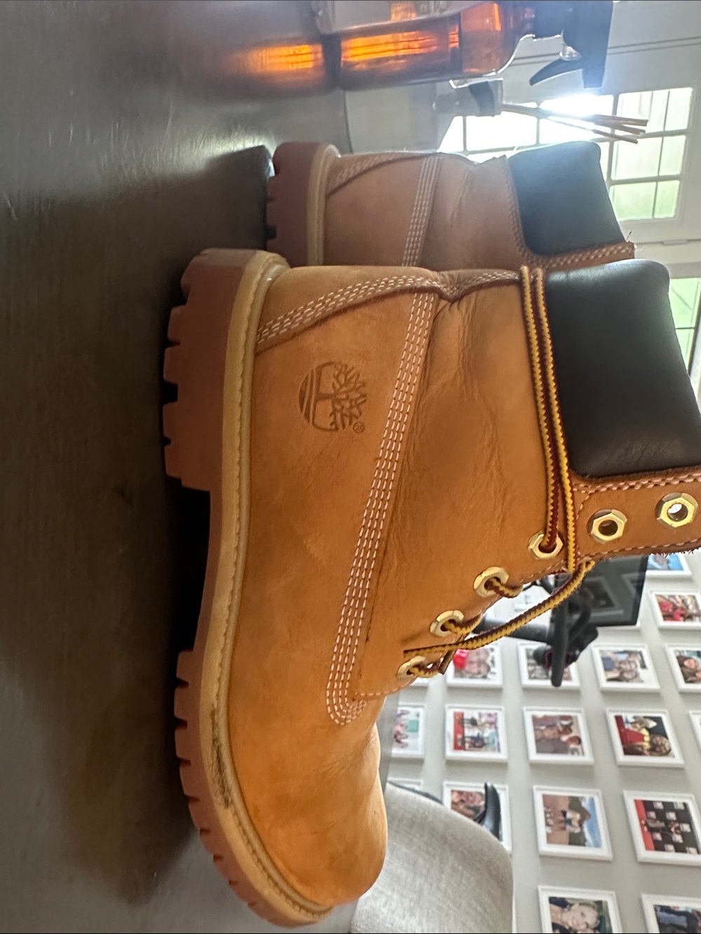 Timberland Wheat Leather Work Boots with Black Collar